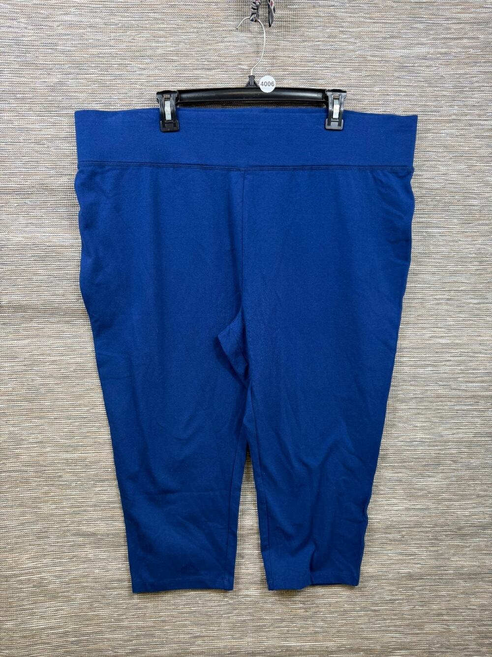 Logo Layers High Rise Pull On Crop Stretch Leggings Womens Size 2XP Solid Blue